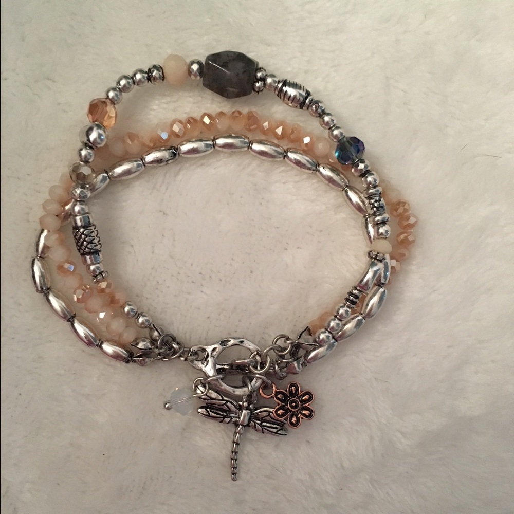 Stone Accent Beaded Dragonfly Bracelet