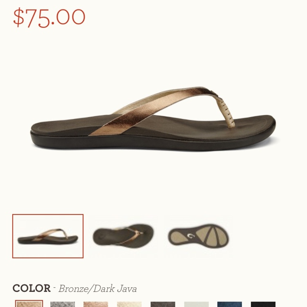 OluKai Bronze Dark Java Brand New Flip Flops