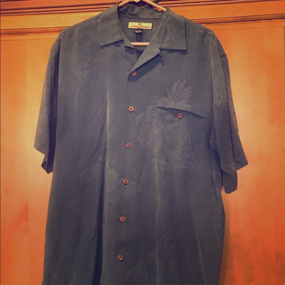 Tommy Bahama Blue Gray Silk Button Down Mens Small