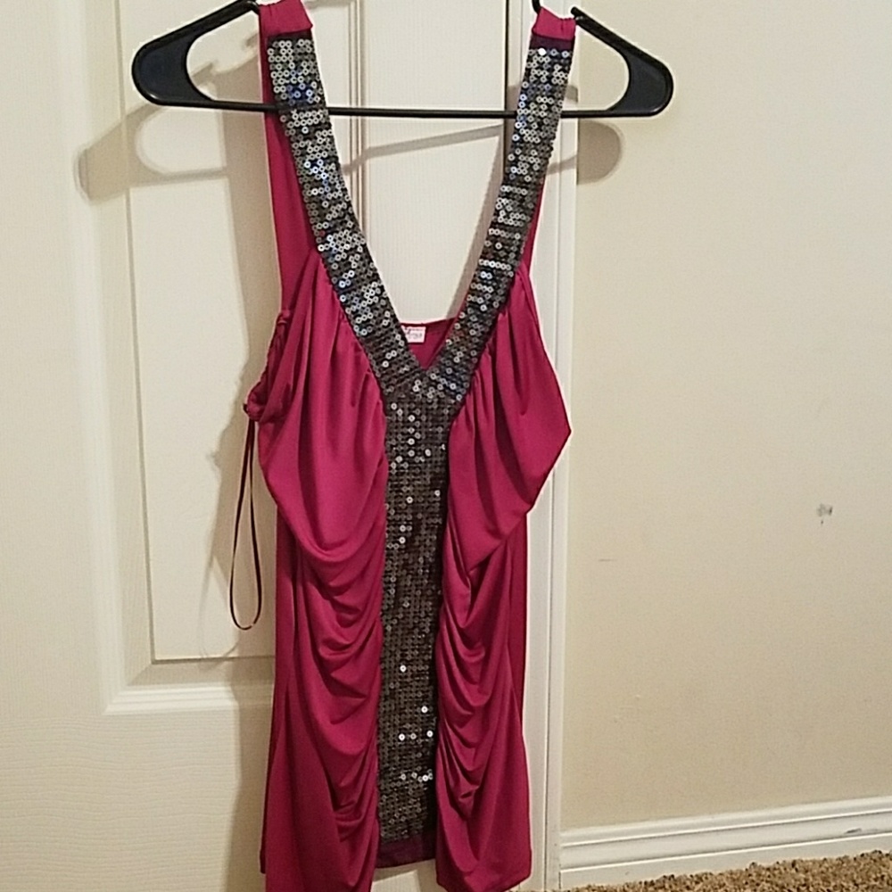 Pink and silver sequence dressy blouse
