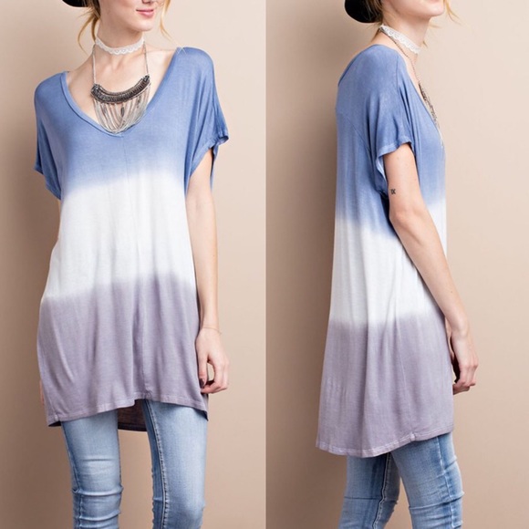 Bellanblue Tops - CASSIE dip dye tunic top - BLUE MIX