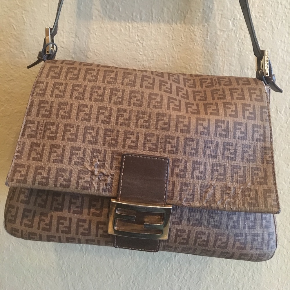 Fendi Logo Shoulder Bag, Brown