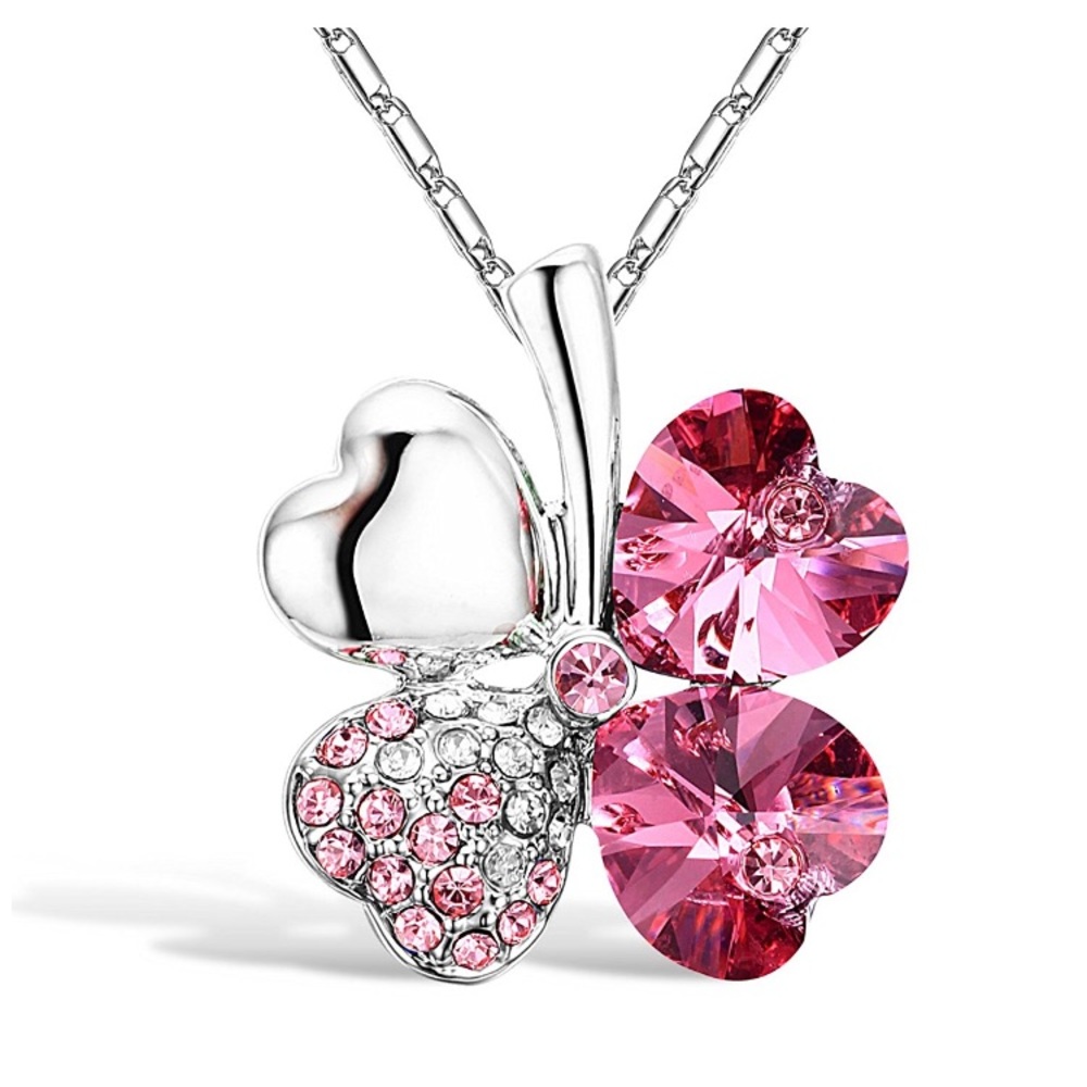 Four Leaf Clover Heart-shape Pendant Necklace