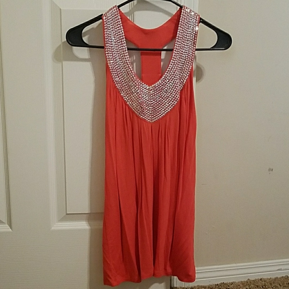 Coral and silver sequence blouse