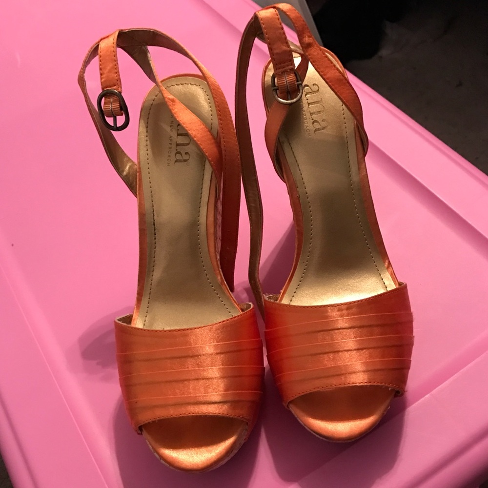 Orange Satin Wedges