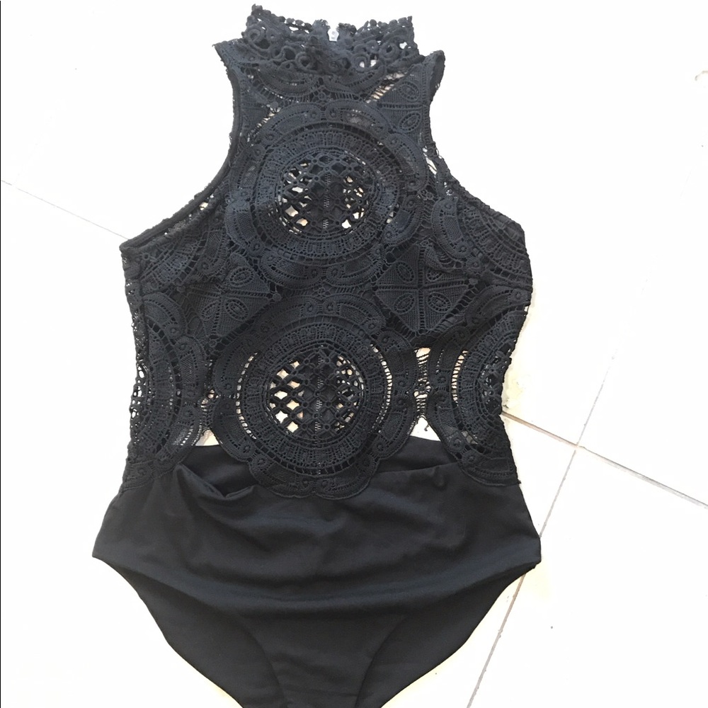 LF Black Crochet Bodysuit