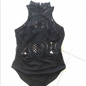 LF Black Crochet Bodysuit