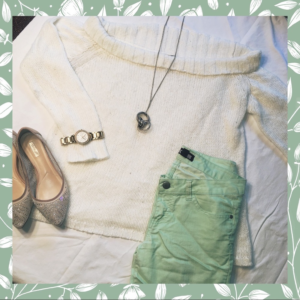 Off the Shoulder White Sweater