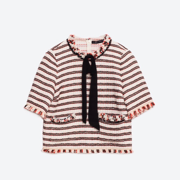 Zara Tops - ZARA JACQUARD TOP BLOUSE WITH BOW
