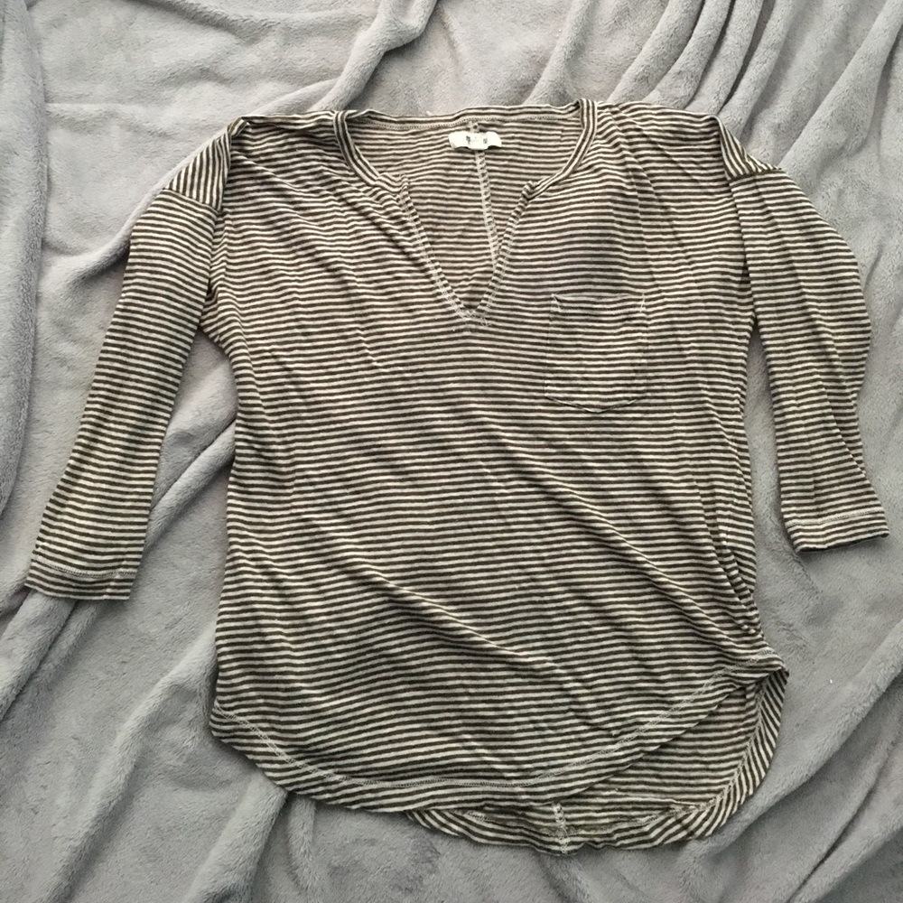 Madewell Striped 3/4 Sleeve V Neck Tee