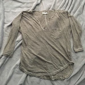 Madewell Striped 3/4 Sleeve V Neck Tee