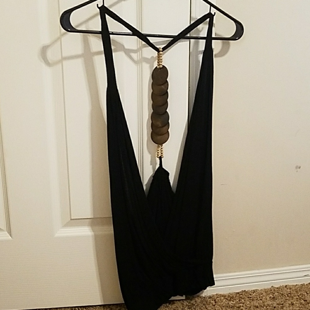 Black and wood beaded dressy blouse