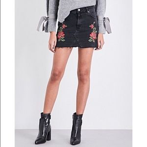 Topshop Rose Embroidered Denim Skirt