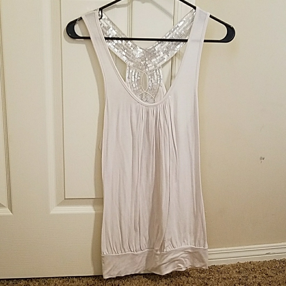 White and silver sequence dressy blouse