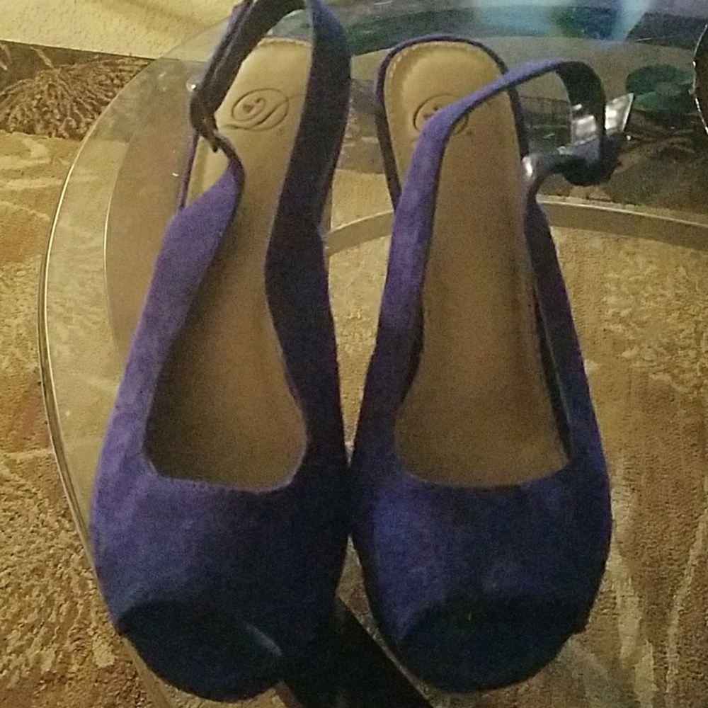 Blue wedge heels sz 10