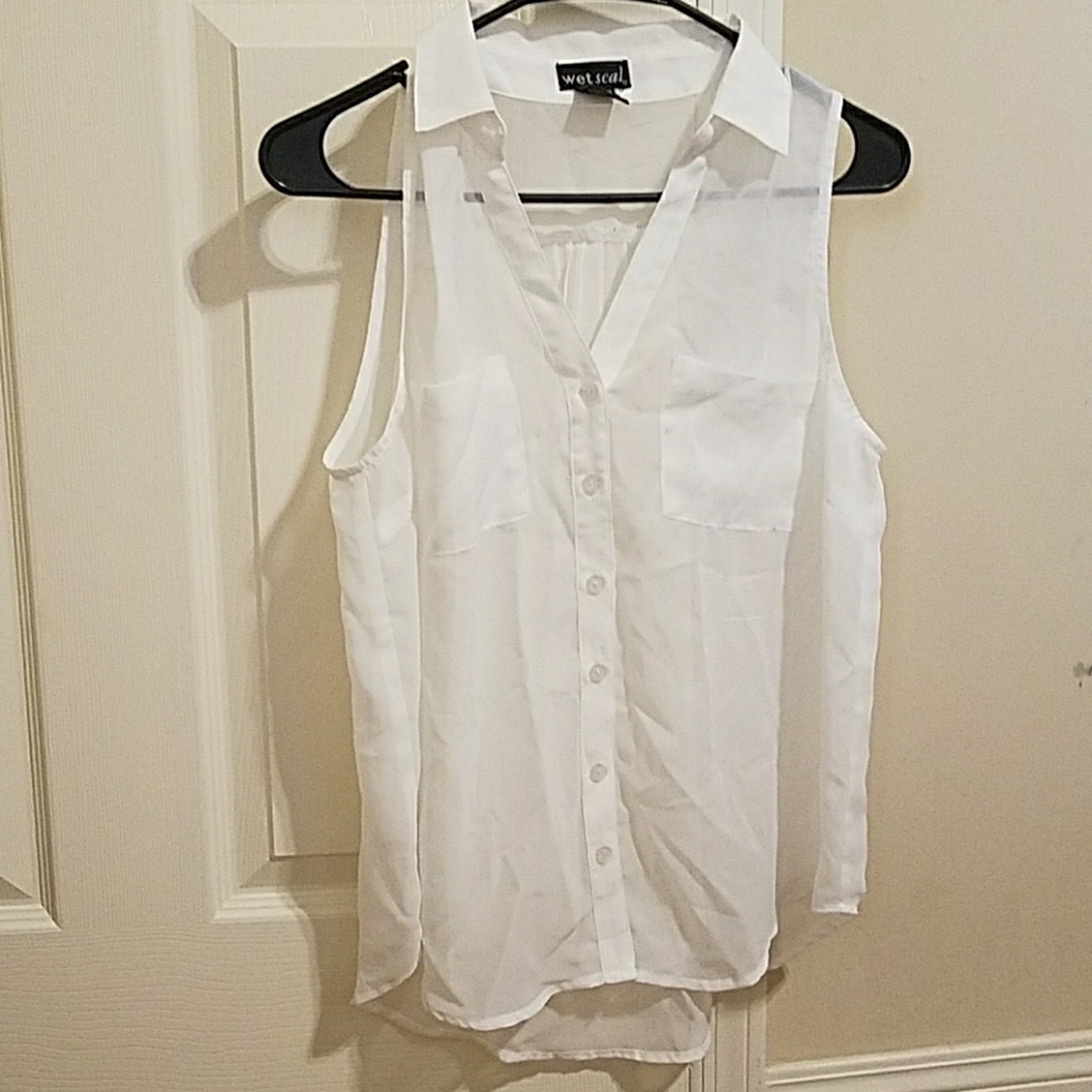 White sheer collared button down