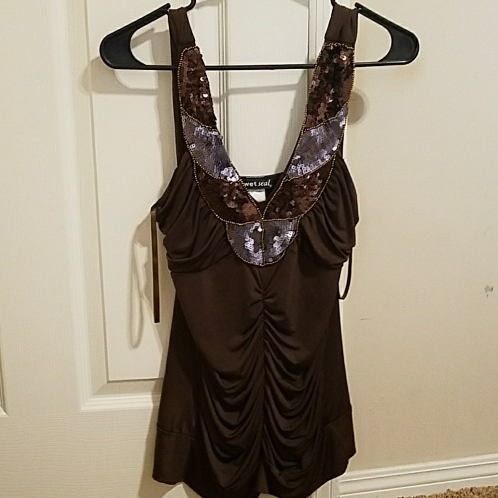 Brown sequence dressy blouse