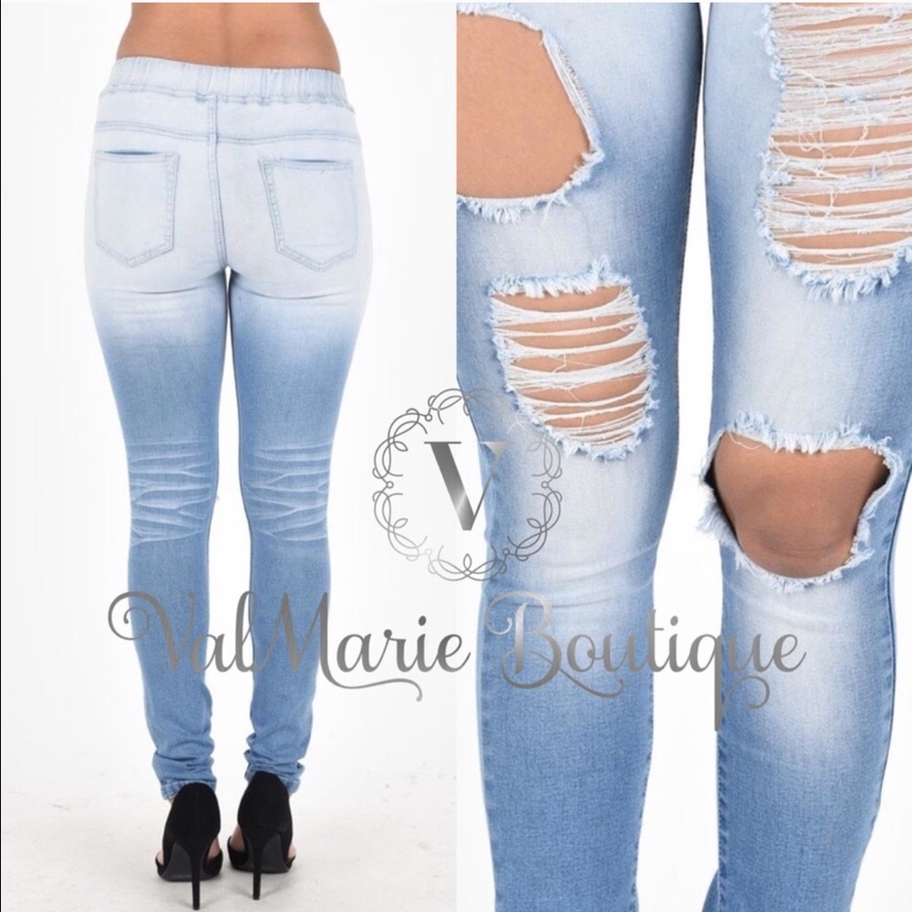 DESTROYED OMBRÉ DENIM JOGGERS - Picture 2 of 2