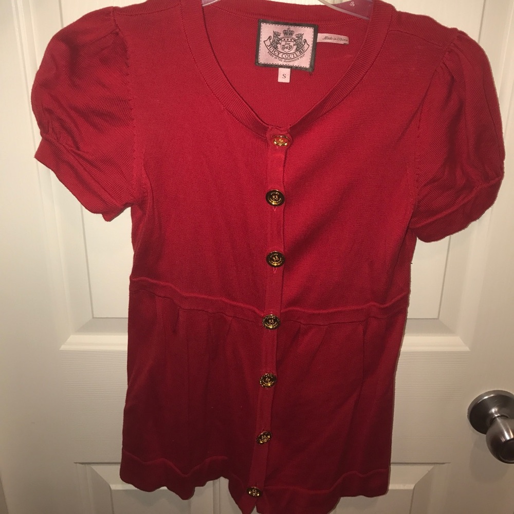 JUICY COUTURE red gold button up cardigan