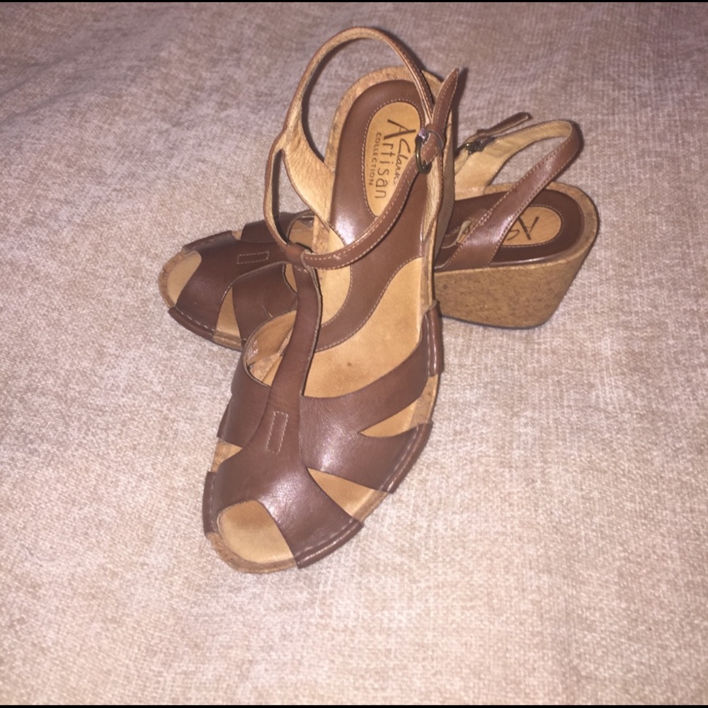 Cute Clarks cork wedge sandals