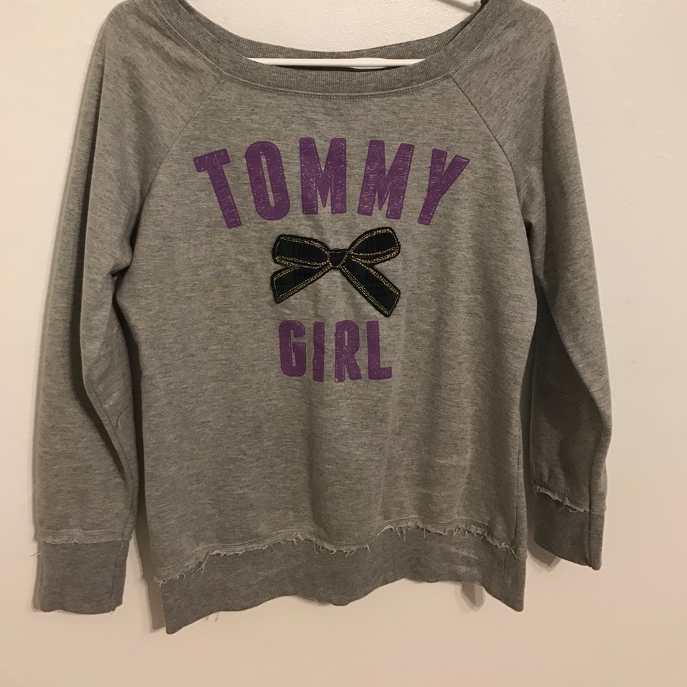 Grey Tommy Girl crewneck lace-up back
