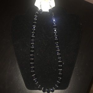 Blue black necklace with matching earrings