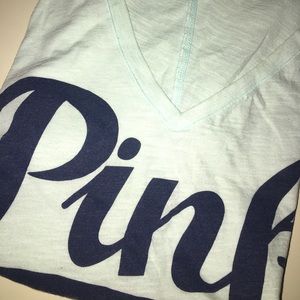 Light blue v-neck PINK short sleeve shirt