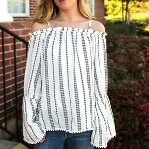 White and Navy Off-The-Shoulder Top