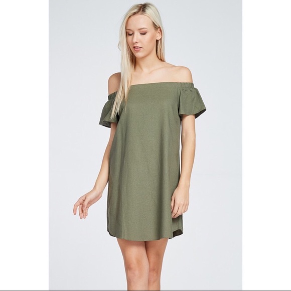 LAST ONE!! Olive Off the Shoulder Dress - Picture 5 of 5