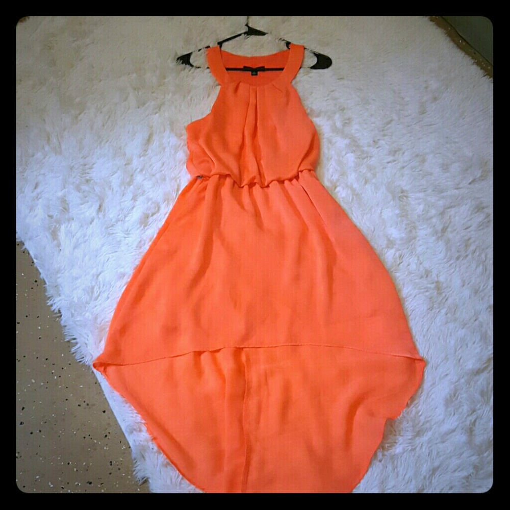 Stunning Neon Tangerine High Low Flow Dress