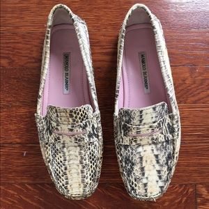 manolo blahnik driving loafers snake skin