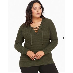 Torrid Hunter Green Lace-Up Sweater