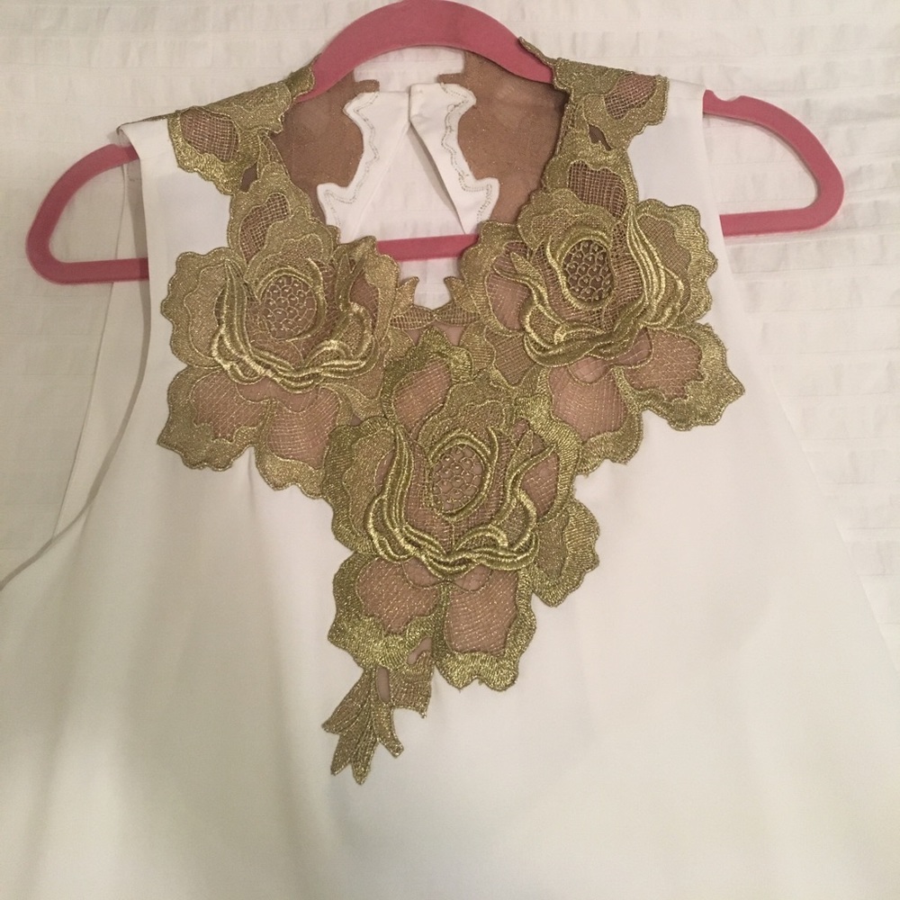 BCBG white dress with Gold Embellishment