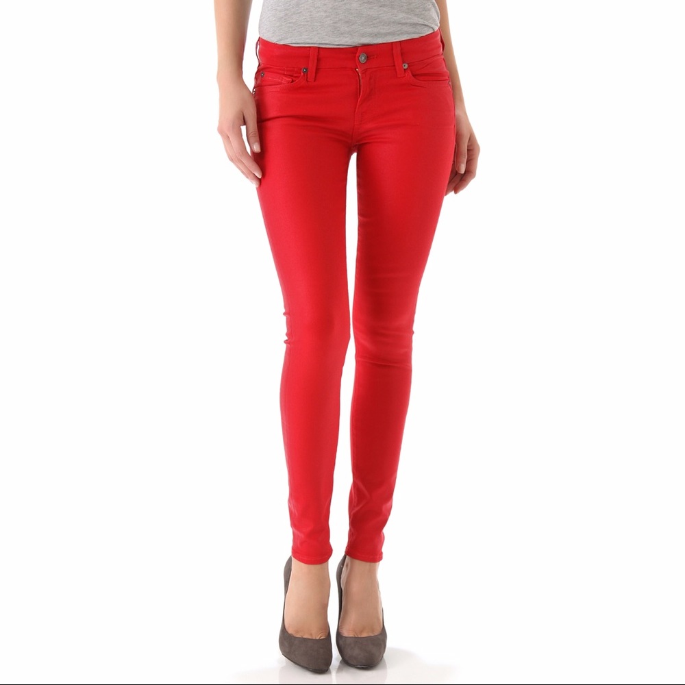 7 For All Mankind- Skinny high-shine gummy jeans