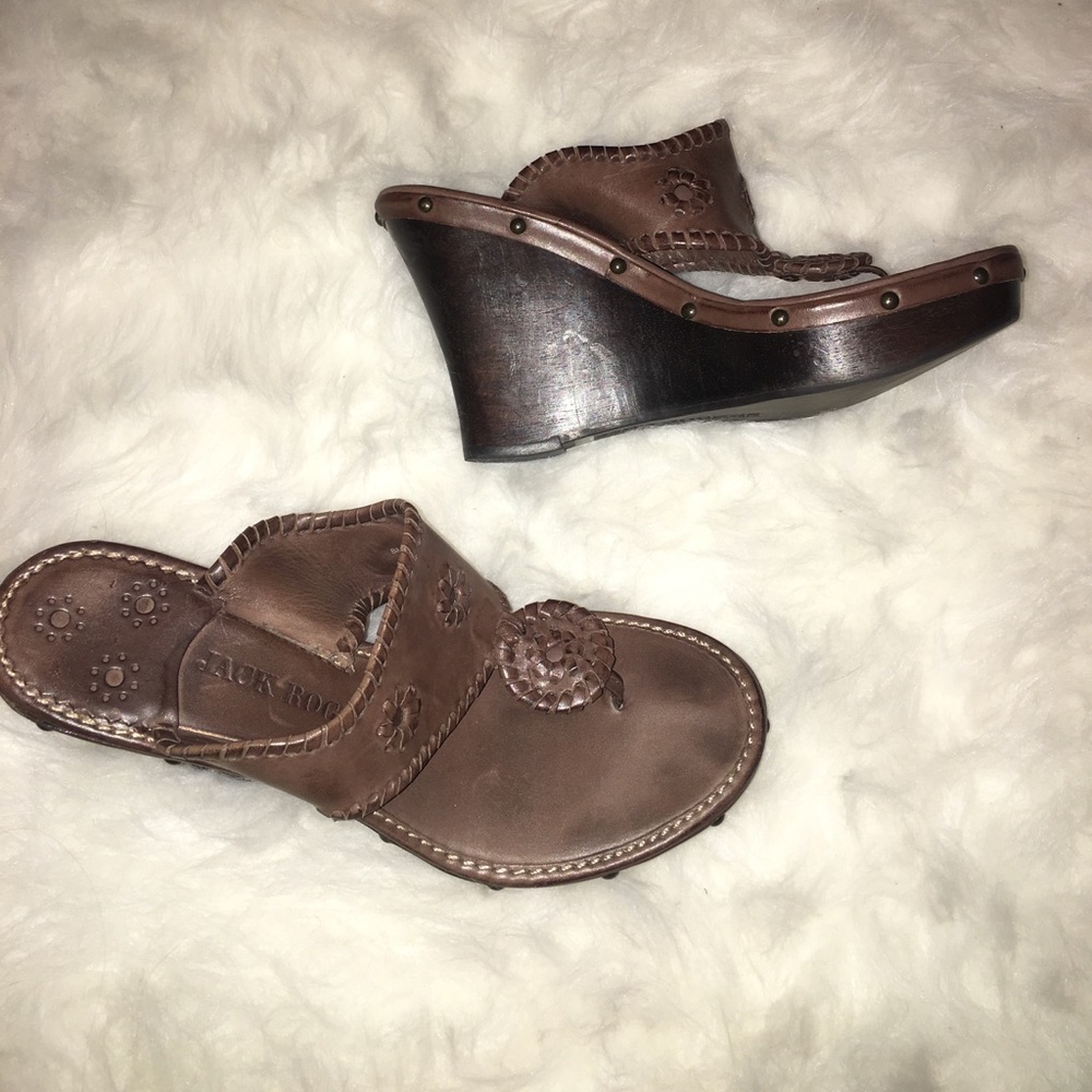 Jack Rogers size 8 brown leather wedge sandal heel