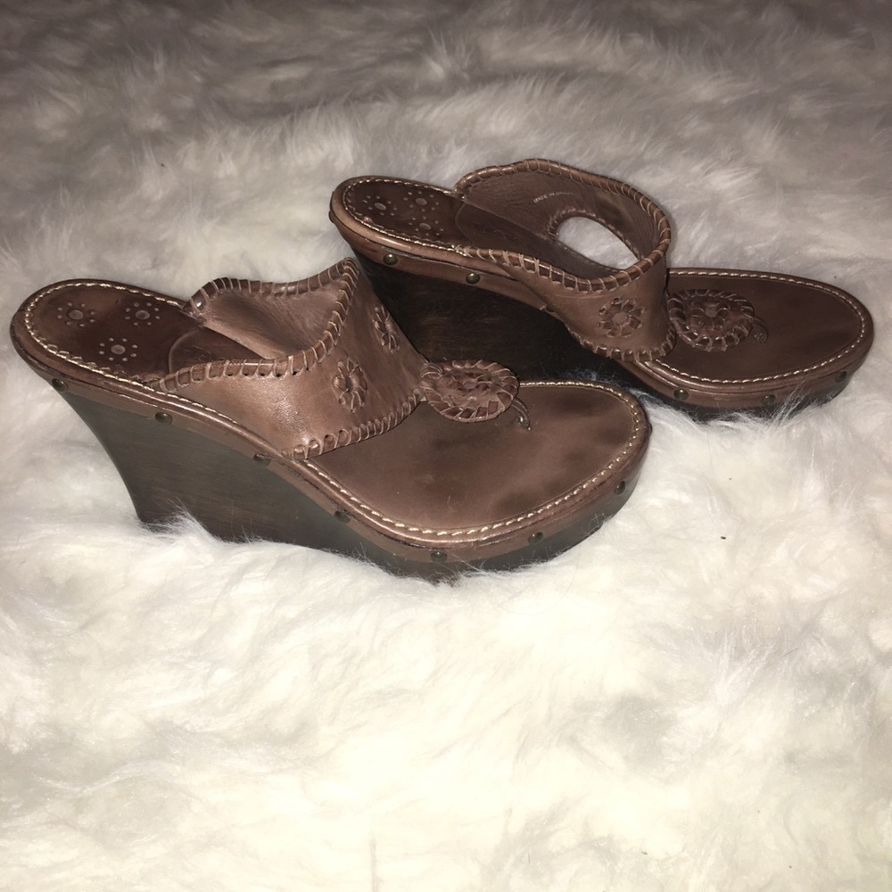 Jack Rogers size 8 brown leather wedge sandal heel - Picture 4 of 8