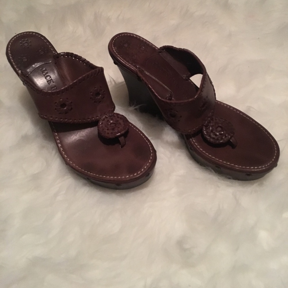 Jack Rogers size 8 brown leather wedge sandal heel - Picture 5 of 8