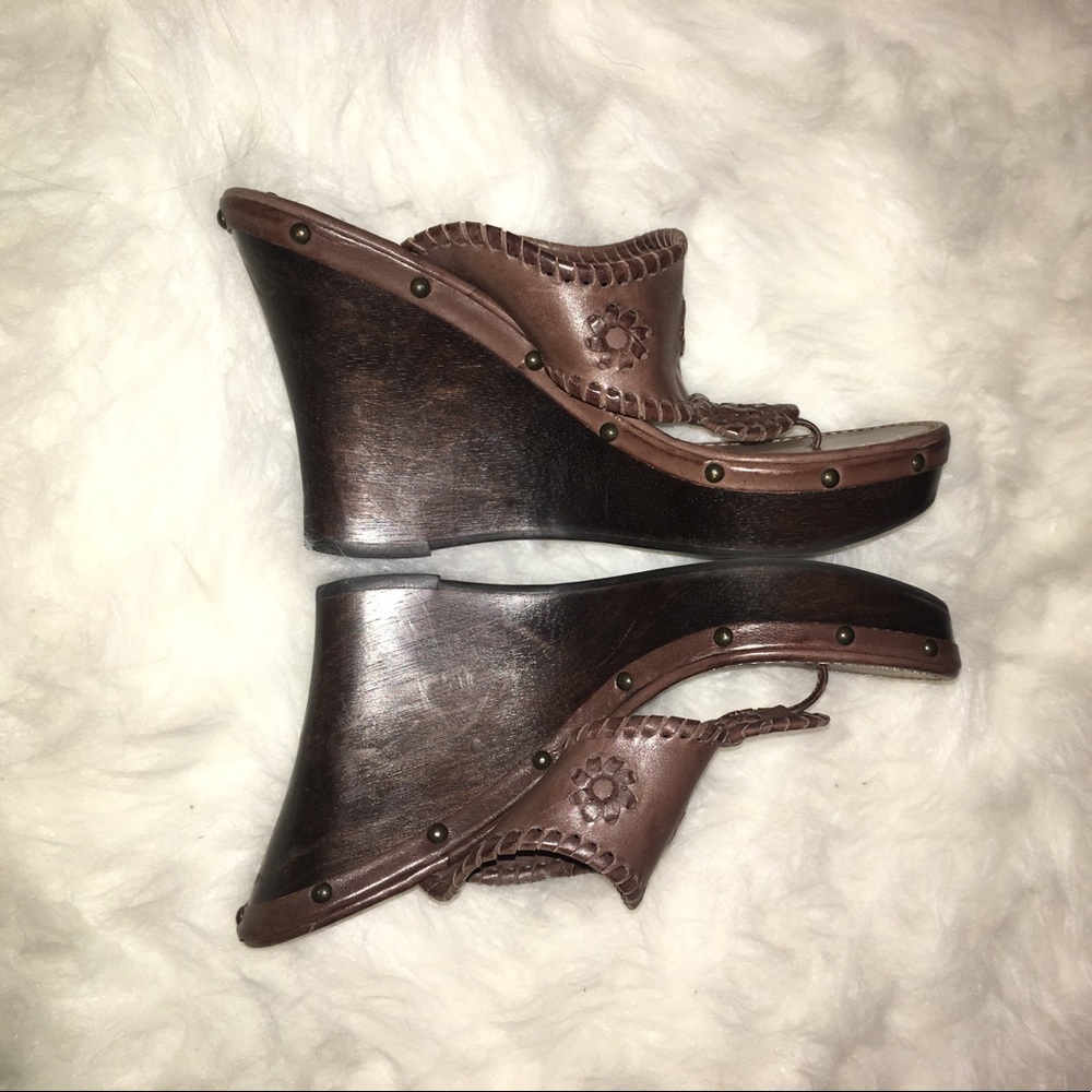 Jack Rogers size 8 brown leather wedge sandal heel - Picture 6 of 8