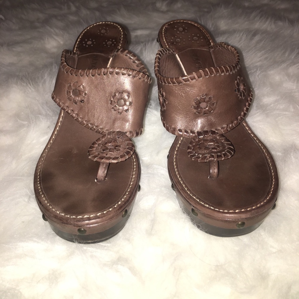 Jack Rogers size 8 brown leather wedge sandal heel - Picture 7 of 8