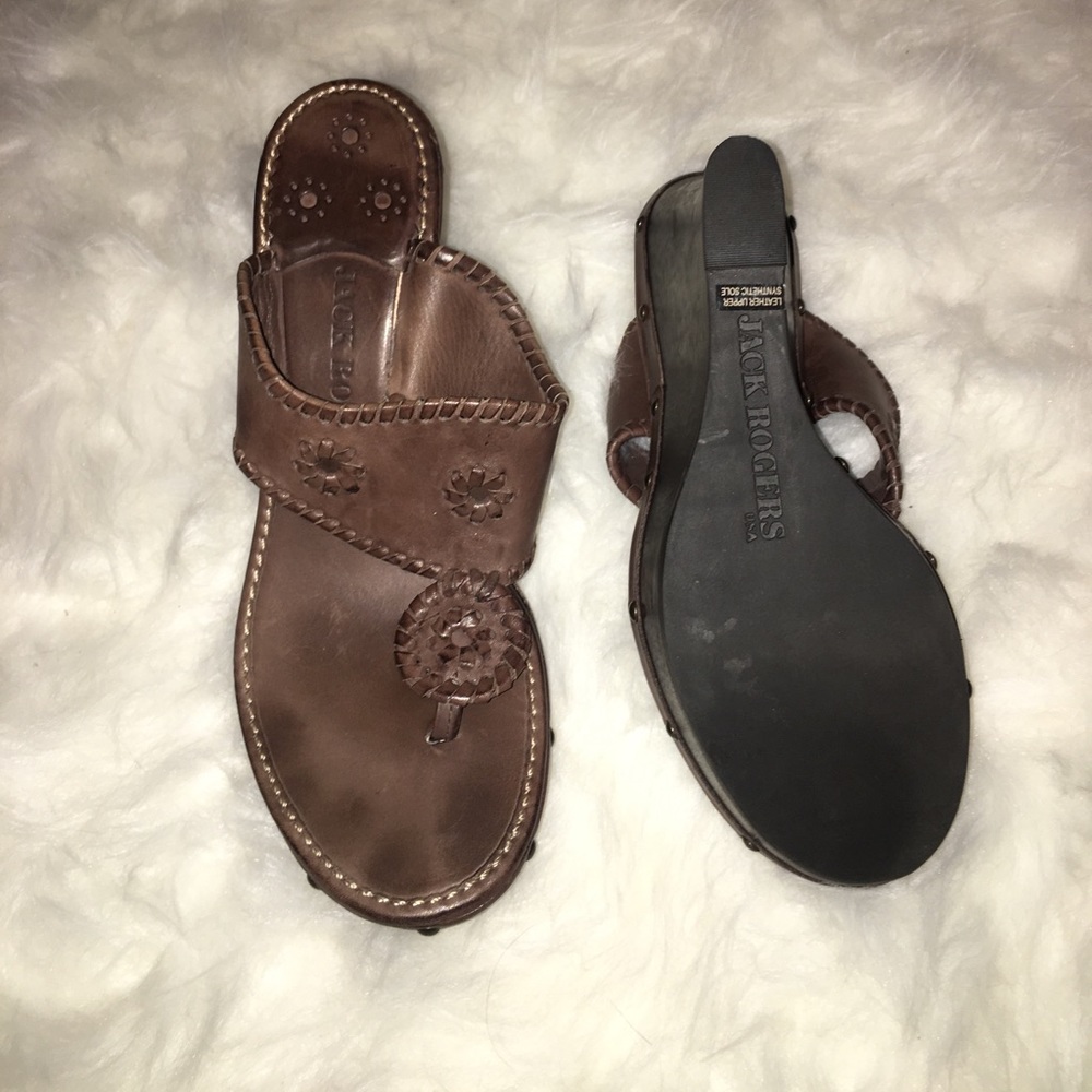 Jack Rogers size 8 brown leather wedge sandal heel - Picture 2 of 8