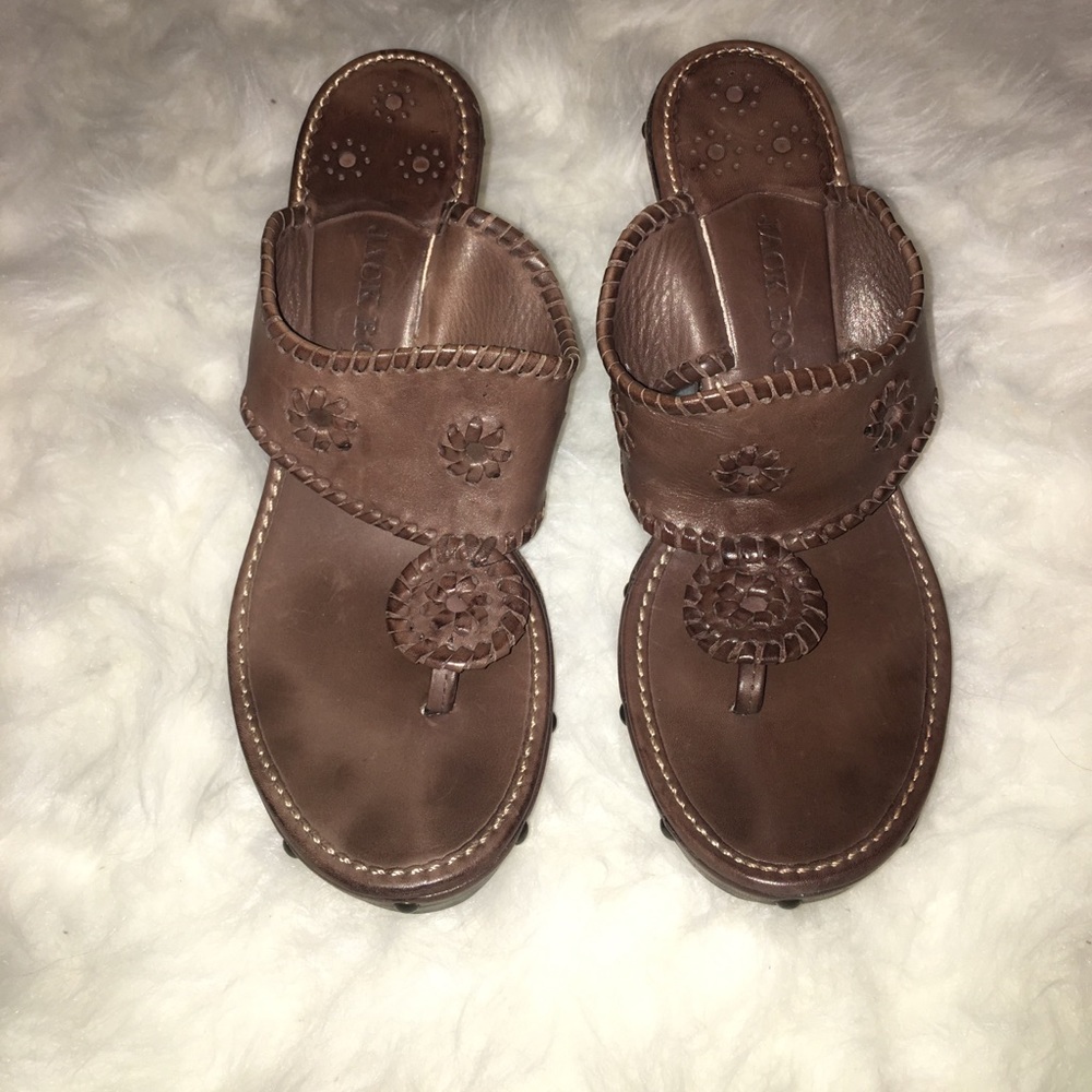 Jack Rogers size 8 brown leather wedge sandal heel - Picture 3 of 8