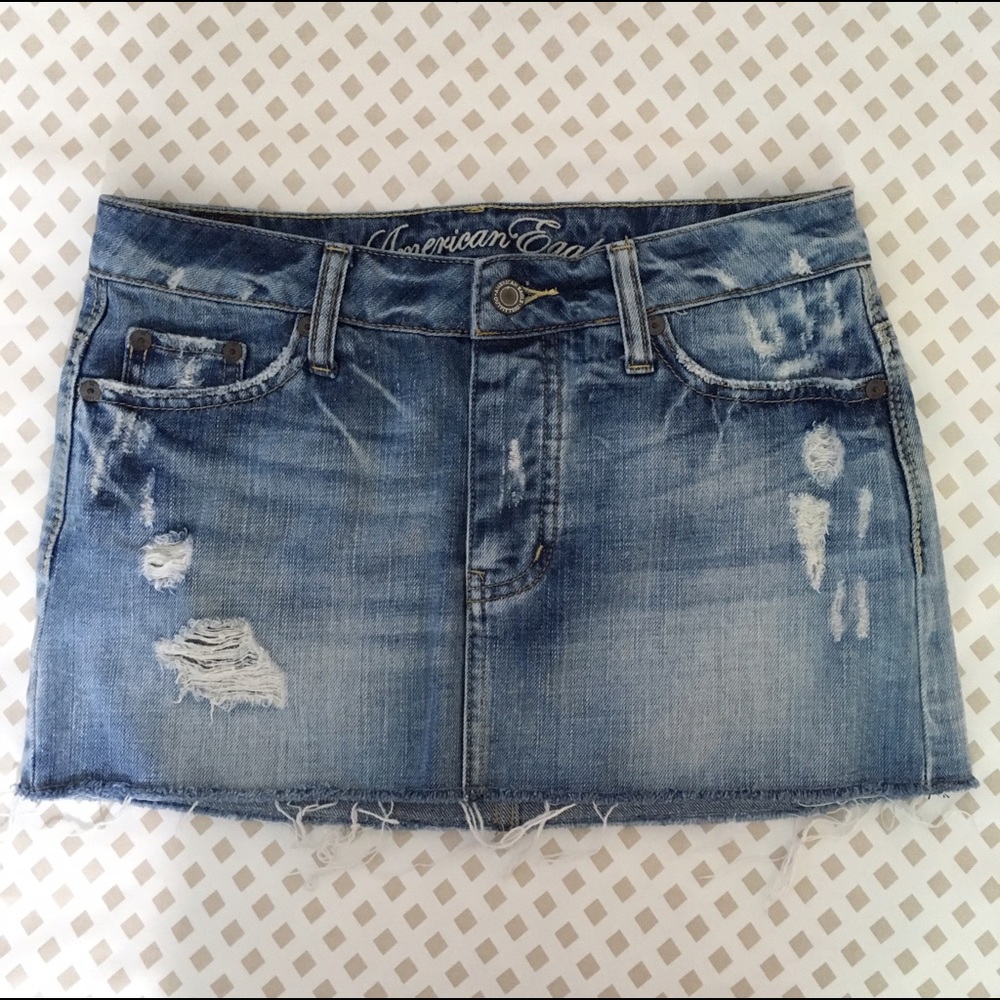 American Eagle distressed jean mini skirt