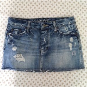 American Eagle distressed jean mini skirt