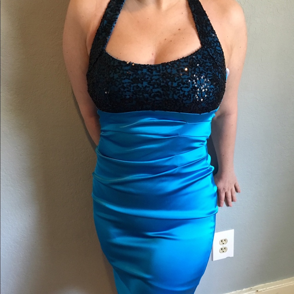 Blue and black cocktail dress