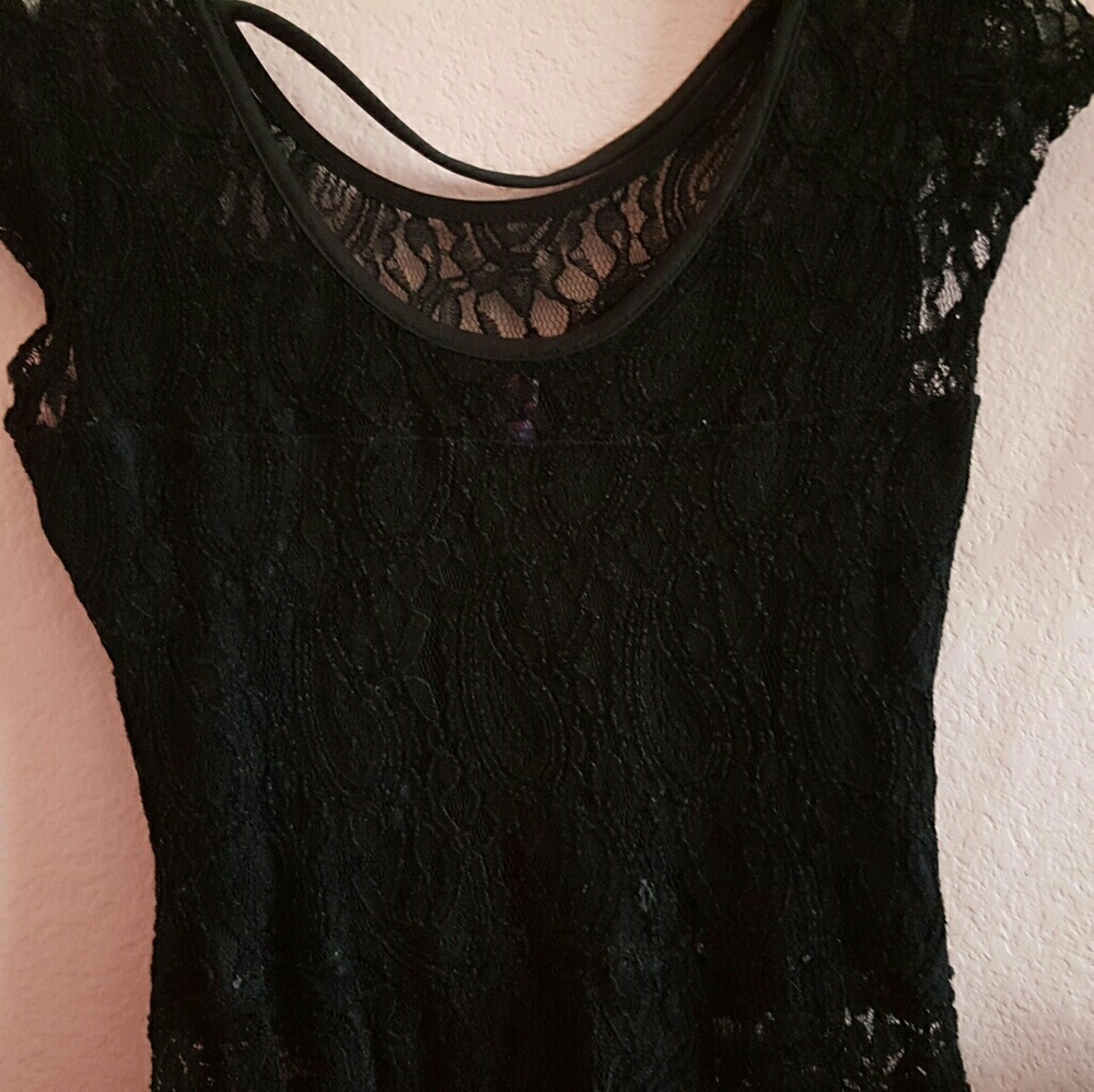 Long Black Lace Detail Blouse