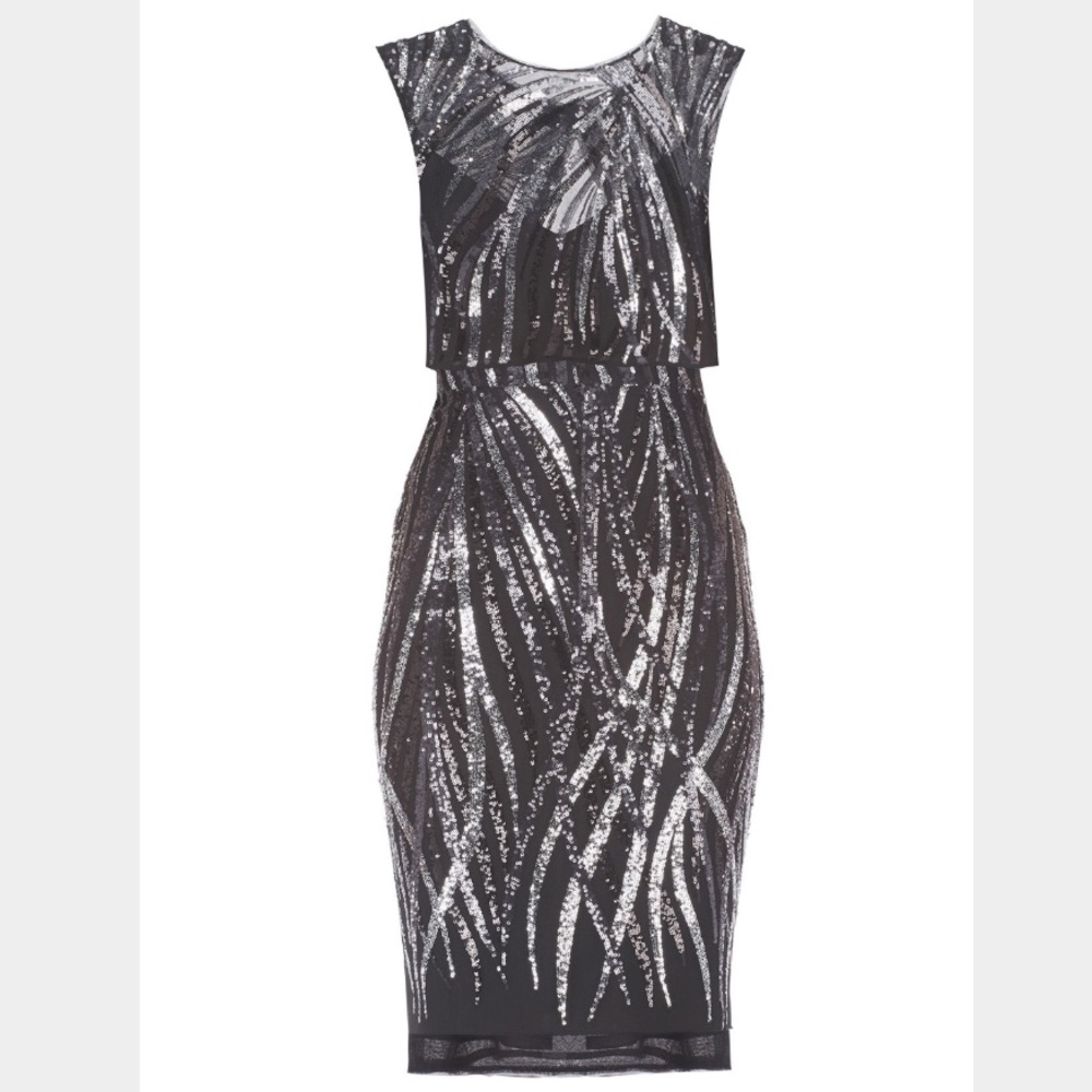 Brand New Flame Sequined Overlay Dress