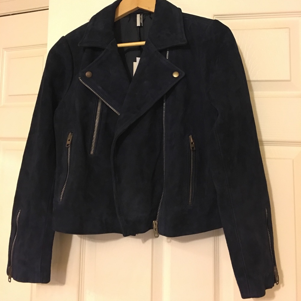 Topshop Navy Blue Suede Jacket