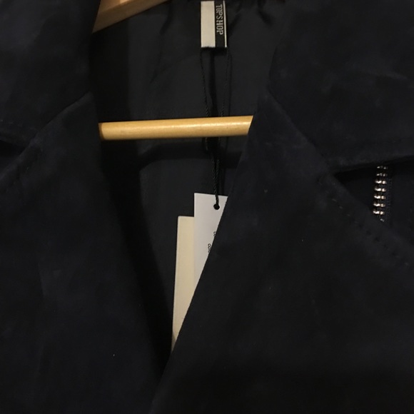Topshop Navy Blue Suede Jacket - Picture 2 of 4