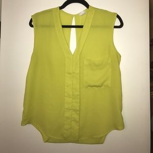 Neon yellow open back wrap top