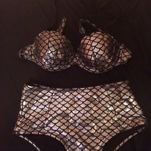 NWOT silver mermaid high waisted swimsuit pinup